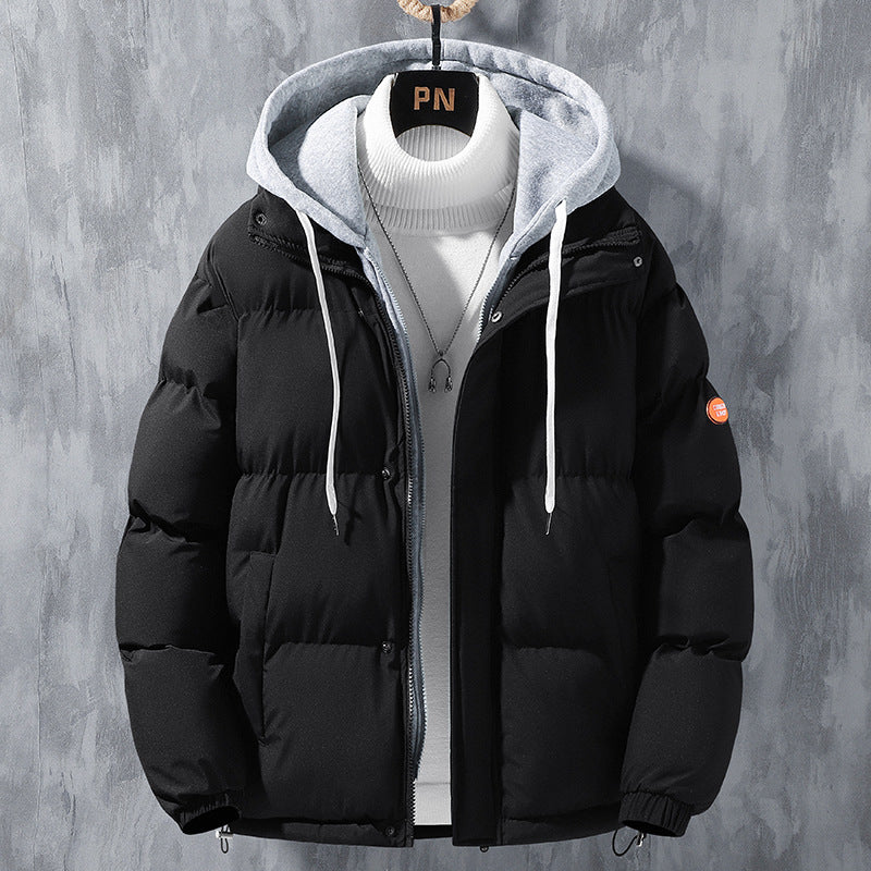 Men’s Winter Windproof Hooded Jacket – Thick Cotton, Two-Layer Style, Warm Sportswear Coat