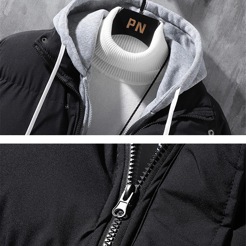 Men’s Winter Windproof Hooded Jacket – Thick Cotton, Two-Layer Style, Warm Sportswear Coat